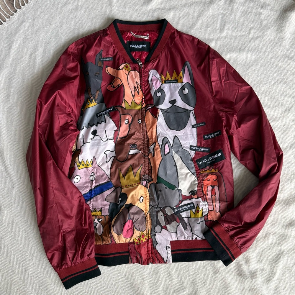 Dolce & Gabbana Red Dog-Print Bomber Jacket
